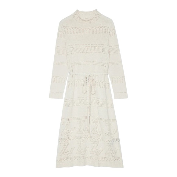 Zadig & Voltaire Cream Cecily Monogrammed ZV Belted Knit Dress. Size Small. - Picture 3 of 17